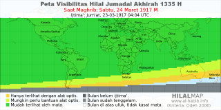 HilalMap: Peta Visibilitas Hilal Jumadal-Akhirah 1335 H: rukyat tanggal 1917-3-24 M