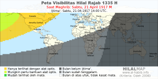 HilalMap: Peta Visibilitas Hilal Rajab 1335 H: rukyat tanggal 1917-4-21 M