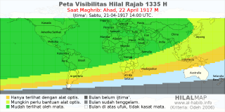 HilalMap: Peta Visibilitas Hilal Rajab 1335 H: rukyat tanggal 1917-4-22 M