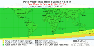 HilalMap: Peta Visibilitas Hilal Syaban 1335 H: rukyat tanggal 1917-5-22 M