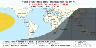 HilalMap: Peta Visibilitas Hilal Ramadhan 1335 H: rukyat tanggal 1917-6-19 M