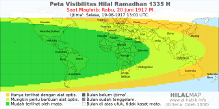 HilalMap: Peta Visibilitas Hilal Ramadhan 1335 H: rukyat tanggal 1917-6-20 M
