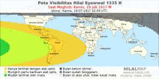 HilalMap: Peta Visibilitas Hilal Syawwal 1335 H: rukyat tanggal 1917-7-19 M
