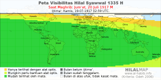 HilalMap: Peta Visibilitas Hilal Syawwal 1335 H: rukyat tanggal 1917-7-20 M
