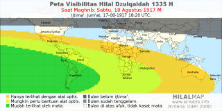 HilalMap: Peta Visibilitas Hilal Dzulqaidah 1335 H: rukyat tanggal 1917-8-18 M