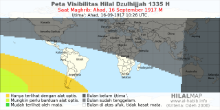 HilalMap: Peta Visibilitas Hilal Dzulhijjah 1335 H: rukyat tanggal 1917-9-16 M