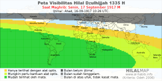 HilalMap: Peta Visibilitas Hilal Dzulhijjah 1335 H: rukyat tanggal 1917-9-17 M