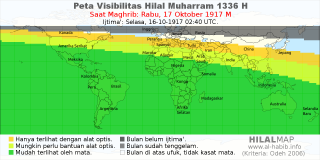 HilalMap: Peta Visibilitas Hilal Muharram 1336 H: rukyat tanggal 1917-10-17 M