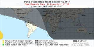HilalMap: Peta Visibilitas Hilal Shafar 1336 H: rukyat tanggal 1917-11-14 M