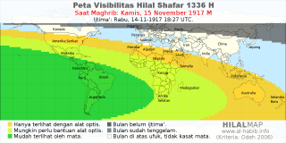 HilalMap: Peta Visibilitas Hilal Shafar 1336 H: rukyat tanggal 1917-11-15 M
