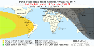 HilalMap: Peta Visibilitas Hilal Rabiul-Awwal 1336 H: rukyat tanggal 1917-12-14 M