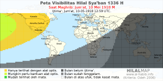 HilalMap: Peta Visibilitas Hilal Syaban 1336 H: rukyat tanggal 1918-5-10 M