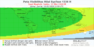 HilalMap: Peta Visibilitas Hilal Syaban 1336 H: rukyat tanggal 1918-5-11 M