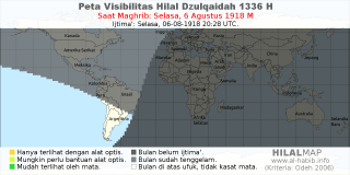 HilalMap: Peta Visibilitas Hilal Dzulqaidah 1336 H: rukyat tanggal 1918-8-6 M