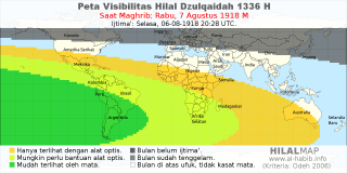 HilalMap: Peta Visibilitas Hilal Dzulqaidah 1336 H: rukyat tanggal 1918-8-7 M