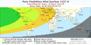 HilalMap: Peta Visibilitas Hilal Syaban 1337 H: rukyat tanggal 1919-4-30 M