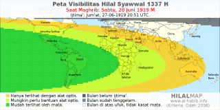 HilalMap: Peta Visibilitas Hilal Syawwal 1337 H: rukyat tanggal 1919-6-28 M