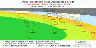HilalMap: Peta Visibilitas Hilal Dzulhijjah 1337 H: rukyat tanggal 1919-8-26 M