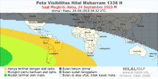 HilalMap: Peta Visibilitas Hilal Muharram 1338 H: rukyat tanggal 1919-9-24 M