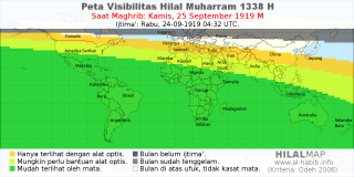 HilalMap: Peta Visibilitas Hilal Muharram 1338 H: rukyat tanggal 1919-9-25 M