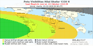 HilalMap: Peta Visibilitas Hilal Shafar 1338 H: rukyat tanggal 1919-10-24 M