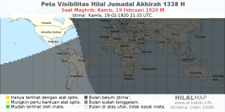 HilalMap: Peta Visibilitas Hilal Jumadal-Akhirah 1338 H: rukyat tanggal 1920-2-19 M