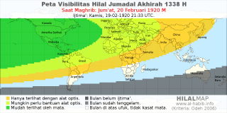 HilalMap: Peta Visibilitas Hilal Jumadal-Akhirah 1338 H: rukyat tanggal 1920-2-20 M