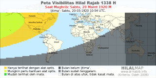 HilalMap: Peta Visibilitas Hilal Rajab 1338 H: rukyat tanggal 1920-3-20 M