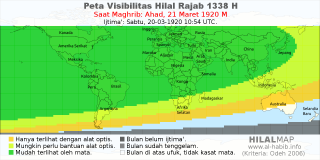 HilalMap: Peta Visibilitas Hilal Rajab 1338 H: rukyat tanggal 1920-3-21 M