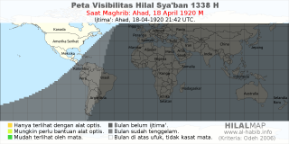 HilalMap: Peta Visibilitas Hilal Syaban 1338 H: rukyat tanggal 1920-4-18 M