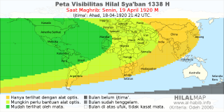 HilalMap: Peta Visibilitas Hilal Syaban 1338 H: rukyat tanggal 1920-4-19 M