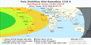 HilalMap: Peta Visibilitas Hilal Ramadhan 1338 H: rukyat tanggal 1920-5-18 M