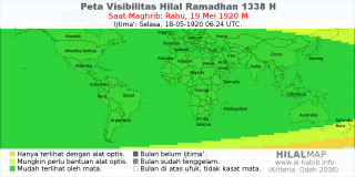 HilalMap: Peta Visibilitas Hilal Ramadhan 1338 H: rukyat tanggal 1920-5-19 M