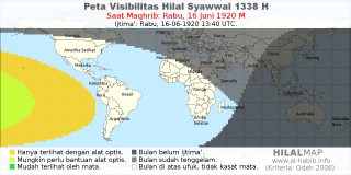 HilalMap: Peta Visibilitas Hilal Syawwal 1338 H: rukyat tanggal 1920-6-16 M