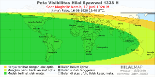 HilalMap: Peta Visibilitas Hilal Syawwal 1338 H: rukyat tanggal 1920-6-17 M