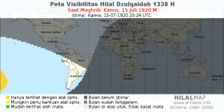 HilalMap: Peta Visibilitas Hilal Dzulqaidah 1338 H: rukyat tanggal 1920-7-15 M