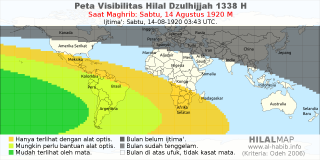 HilalMap: Peta Visibilitas Hilal Dzulhijjah 1338 H: rukyat tanggal 1920-8-14 M