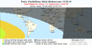HilalMap: Peta Visibilitas Hilal Muharram 1339 H: rukyat tanggal 1920-9-12 M