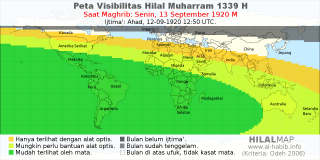 HilalMap: Peta Visibilitas Hilal Muharram 1339 H: rukyat tanggal 1920-9-13 M