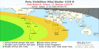 HilalMap: Peta Visibilitas Hilal Shafar 1339 H: rukyat tanggal 1920-10-12 M