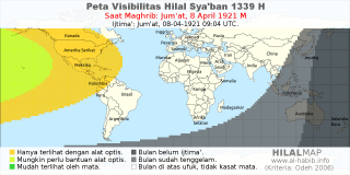 HilalMap: Peta Visibilitas Hilal Syaban 1339 H: rukyat tanggal 1921-4-8 M