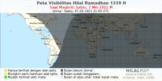 HilalMap: Peta Visibilitas Hilal Ramadhan 1339 H: rukyat tanggal 1921-5-7 M