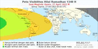 HilalMap: Peta Visibilitas Hilal Ramadhan 1340 H: rukyat tanggal 1922-4-27 M