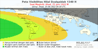 HilalMap: Peta Visibilitas Hilal Dzulqaidah 1340 H: rukyat tanggal 1922-6-25 M