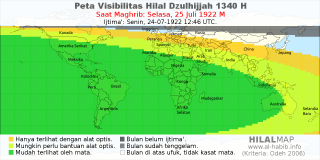 HilalMap: Peta Visibilitas Hilal Dzulhijjah 1340 H: rukyat tanggal 1922-7-25 M