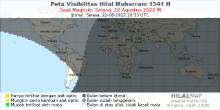 HilalMap: Peta Visibilitas Hilal Muharram 1341 H: rukyat tanggal 1922-8-22 M