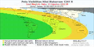 HilalMap: Peta Visibilitas Hilal Muharram 1341 H: rukyat tanggal 1922-8-23 M