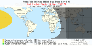 HilalMap: Peta Visibilitas Hilal Syaban 1341 H: rukyat tanggal 1923-3-17 M