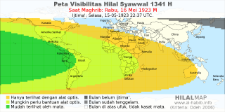 HilalMap: Peta Visibilitas Hilal Syawwal 1341 H: rukyat tanggal 1923-5-16 M