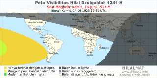 HilalMap: Peta Visibilitas Hilal Dzulqaidah 1341 H: rukyat tanggal 1923-6-14 M
